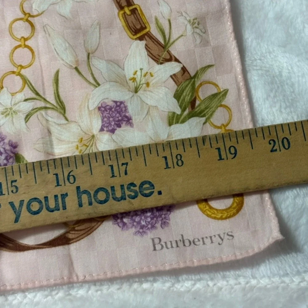 Vtg BURBERRYS Scarf Handkerchief Floral Chain Belt Print Pink Cotton 19x19